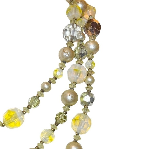 Vendome Yellow & Grey Aurora Borealis Crystal & Pearl Beaded Long Wrap Necklace - Picture 8 of 10